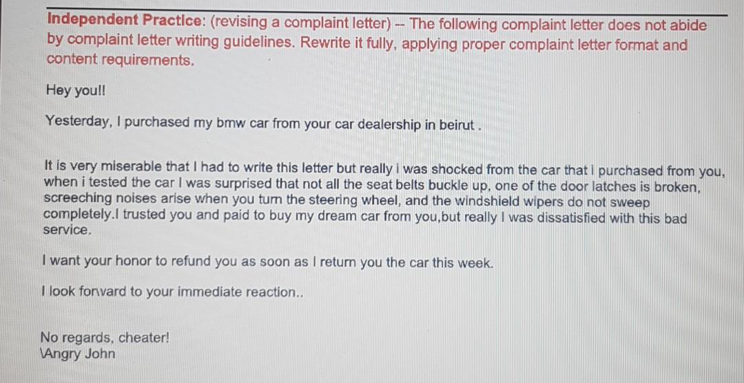 Detail Complaint Letter Template For Faulty Car Nomer 39