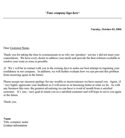 Complaint Response Letter Template - KibrisPDR