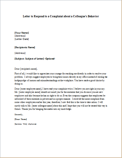 Detail Complaint Response Letter Template Nomer 7