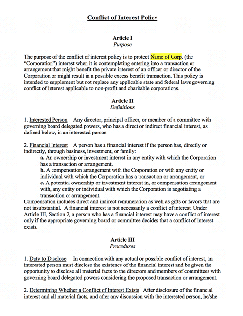 Detail Conflict Of Interest Policy Template Nomer 6