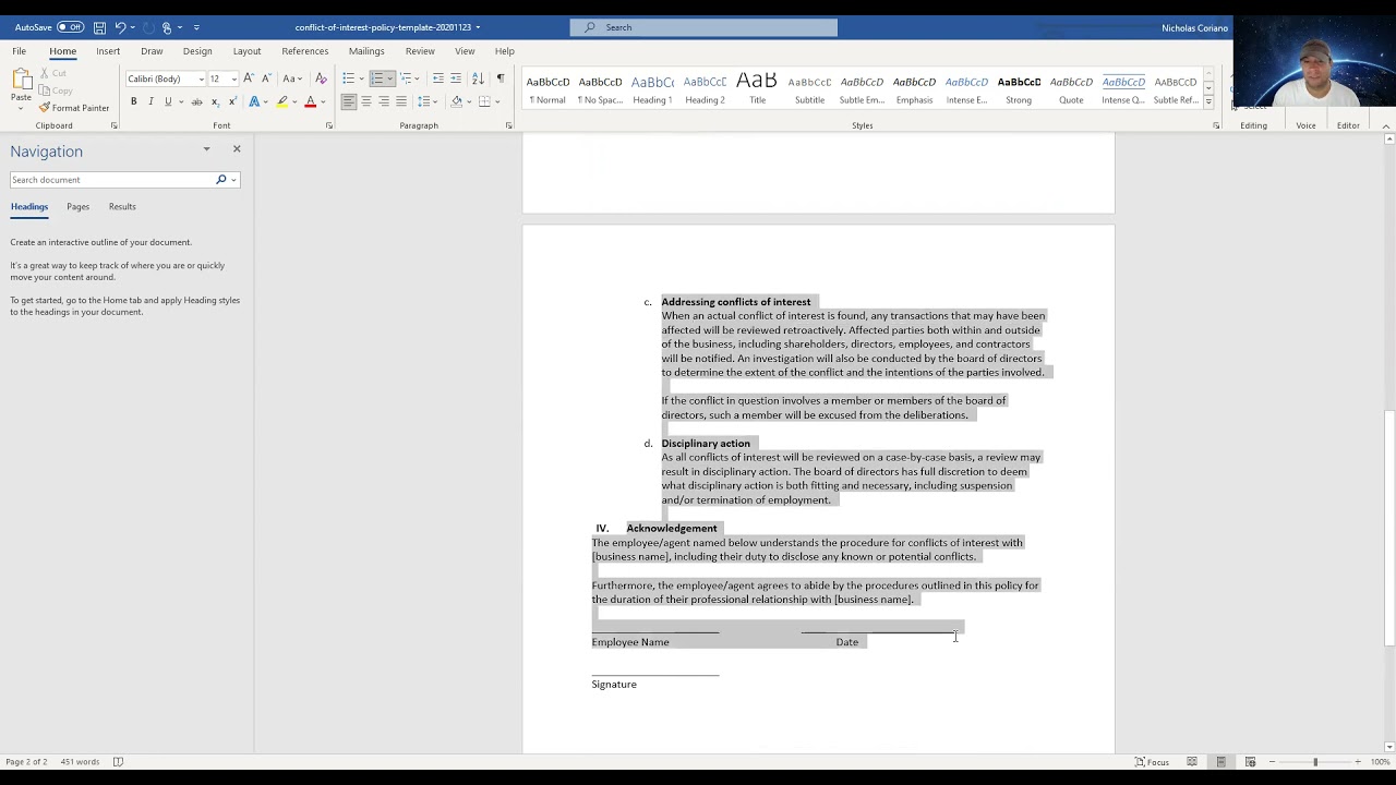 Detail Conflict Of Interest Policy Template Nomer 48