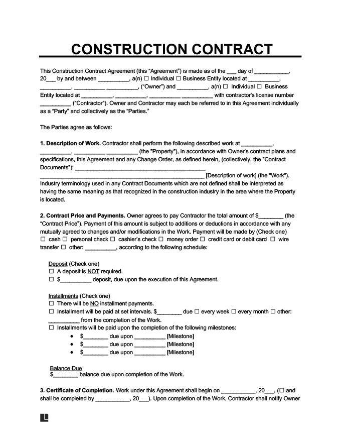 Detail Construction Agreement Template Nomer 3