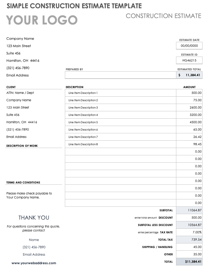 Construction Estimate Template - KibrisPDR