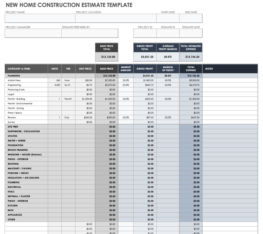 Detail Construction Estimate Template Nomer 2