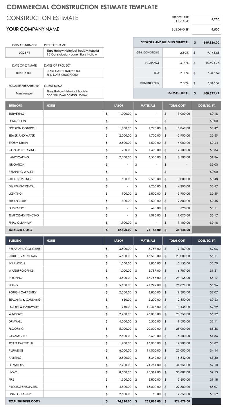 Detail Construction Estimate Template Nomer 3