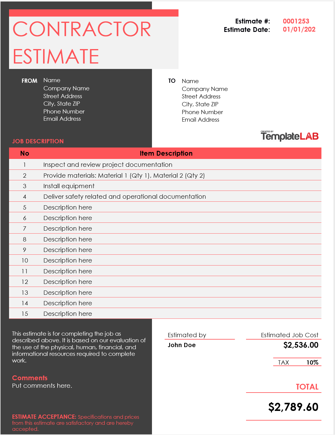 Detail Construction Estimate Template Nomer 37