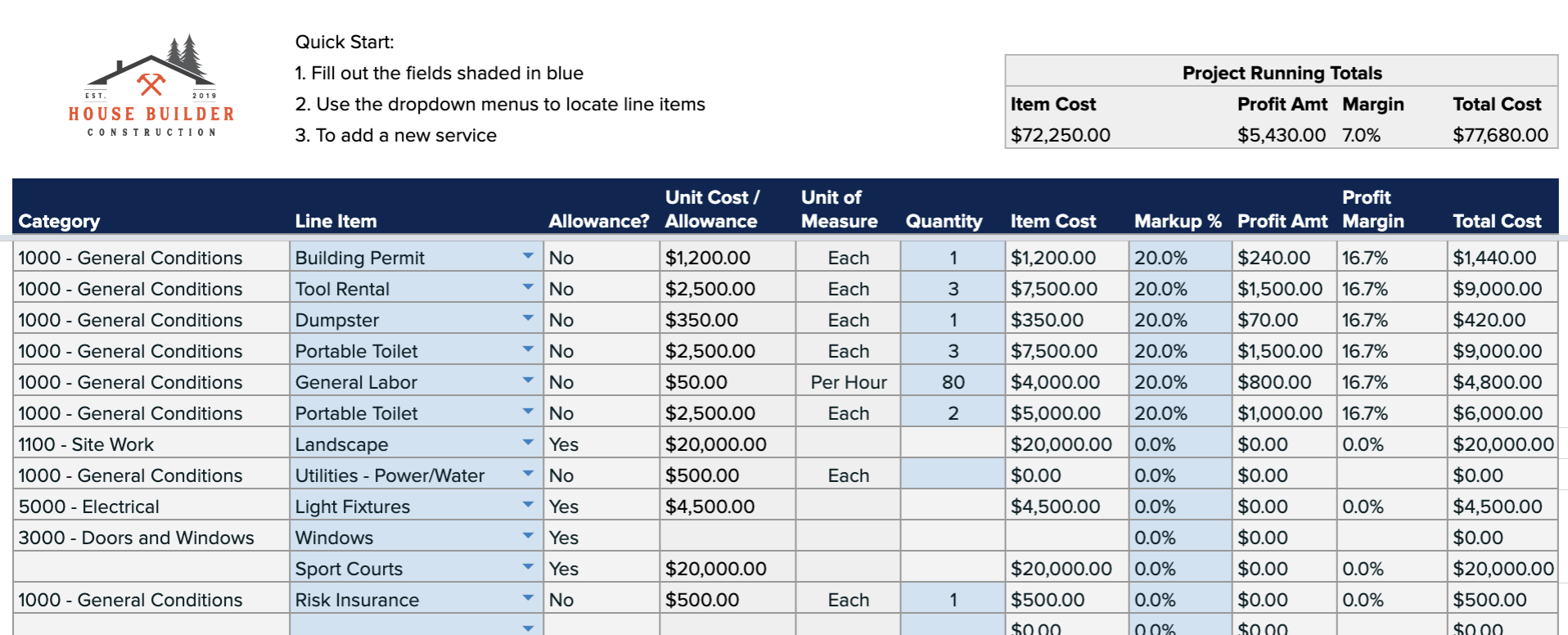 Detail Construction Estimate Template Nomer 39