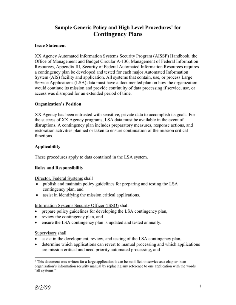 Detail Contingency Plan Template Nomer 39