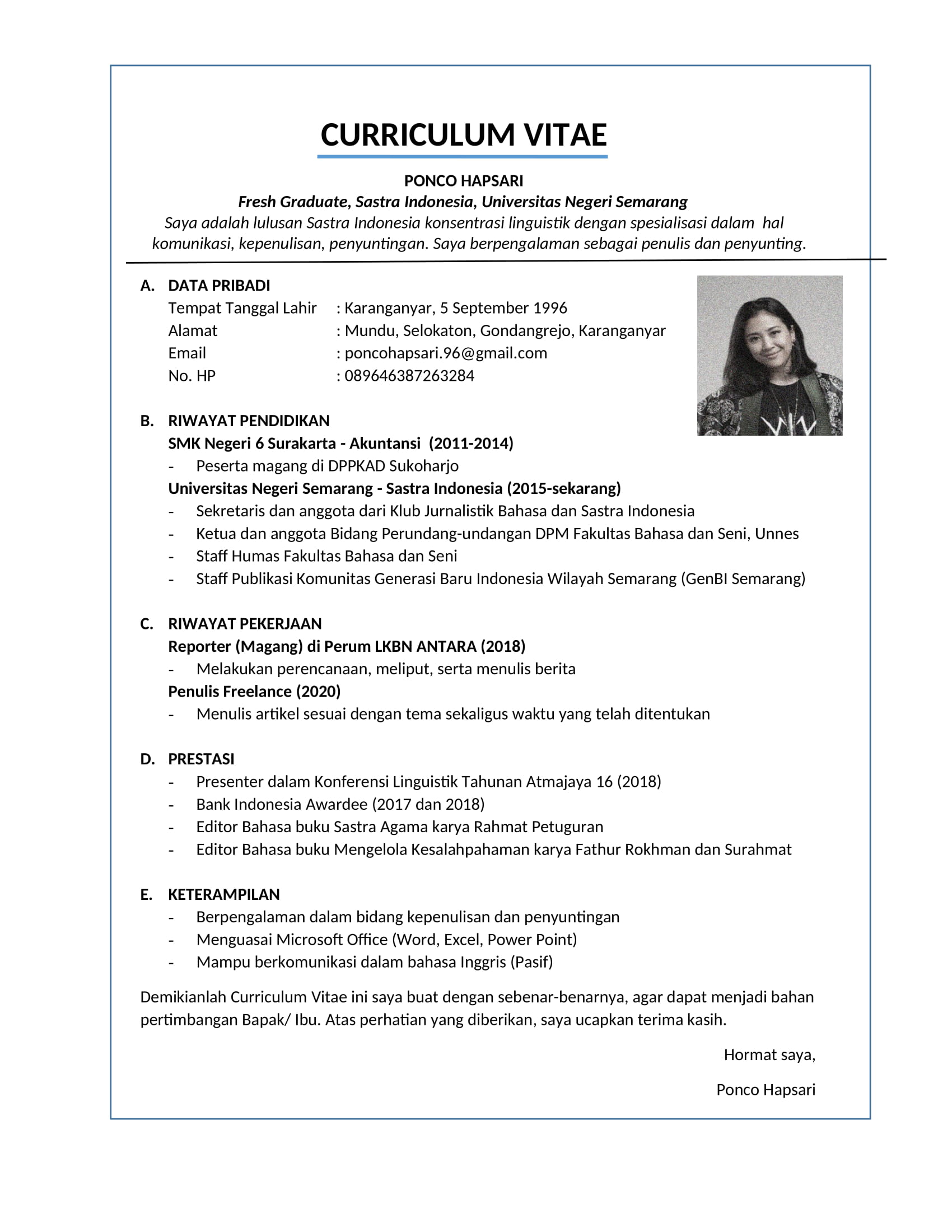 Download Contoh About Me Di Cv Dalam Bahasa Inggris Nomer 34