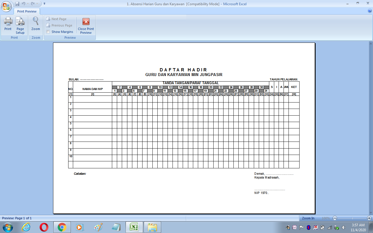 Detail Contoh Absen Guru Datang Dan Pulang Nomer 13