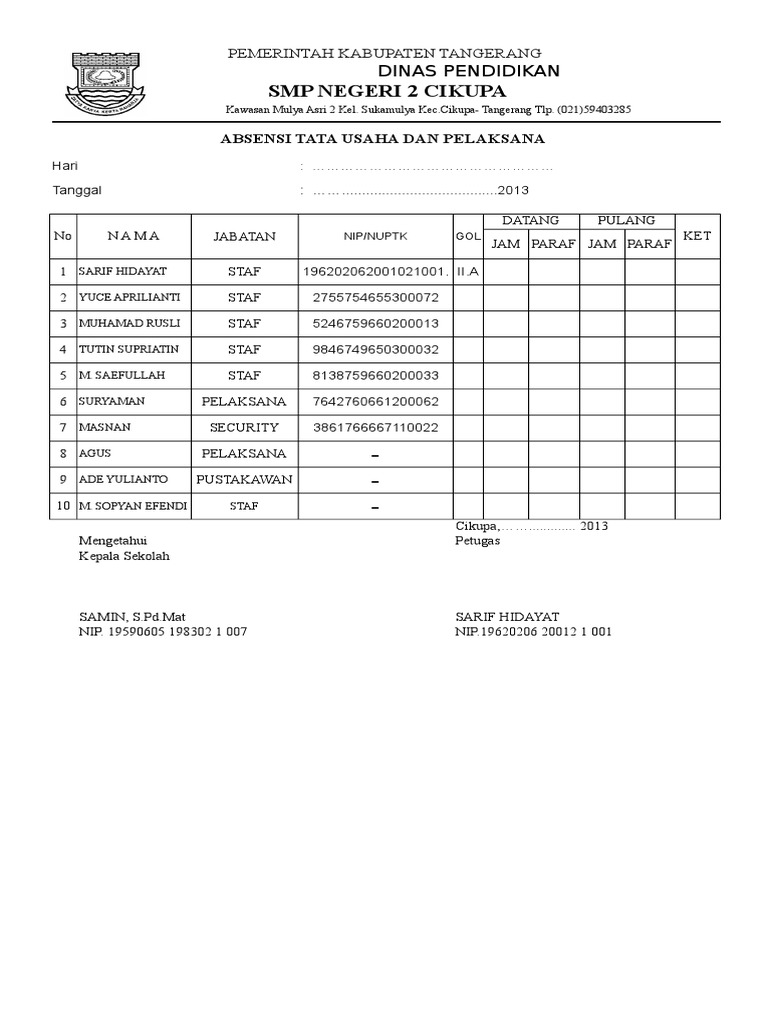 Detail Contoh Absen Guru Datang Dan Pulang Nomer 16