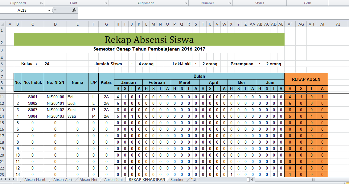 Detail Contoh Absensi Karyawan Bulanan Excel Nomer 15