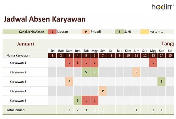 Detail Contoh Absensi Karyawan Bulanan Excel Nomer 16