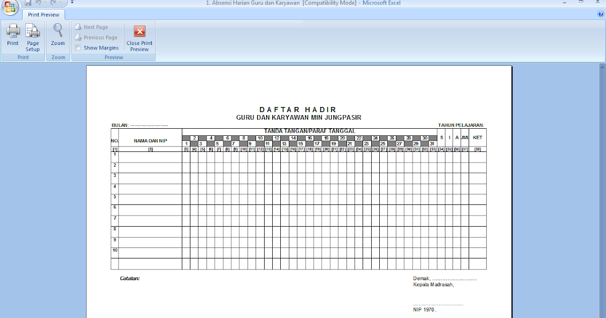 Detail Contoh Absensi Karyawan Bulanan Excel Nomer 19