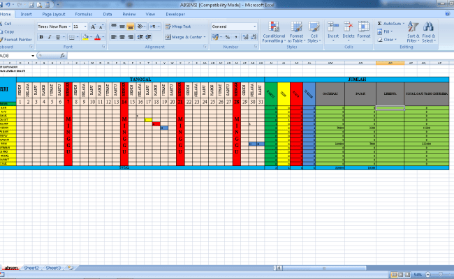 Detail Contoh Absensi Karyawan Bulanan Excel Nomer 24