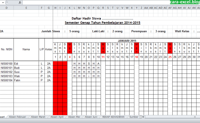 Detail Contoh Absensi Karyawan Bulanan Excel Nomer 8