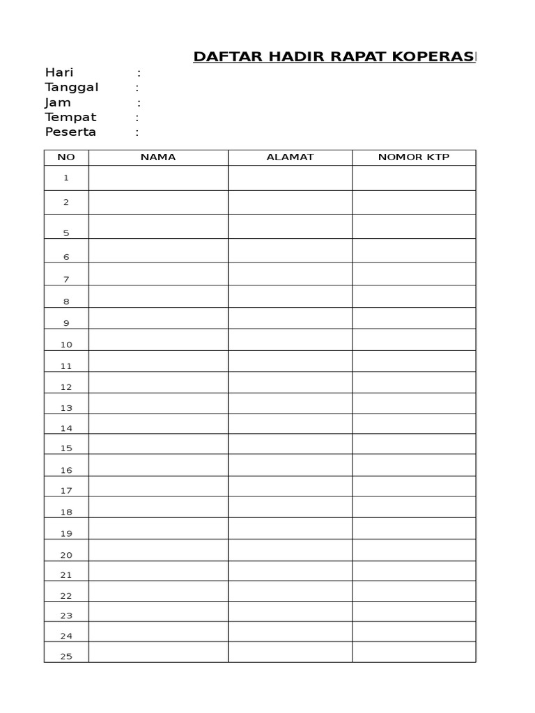 Detail Contoh Absensi Rapat Nomer 19