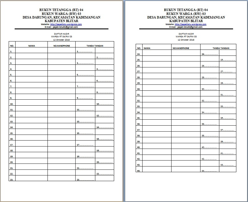 Detail Contoh Absensi Rapat Nomer 24