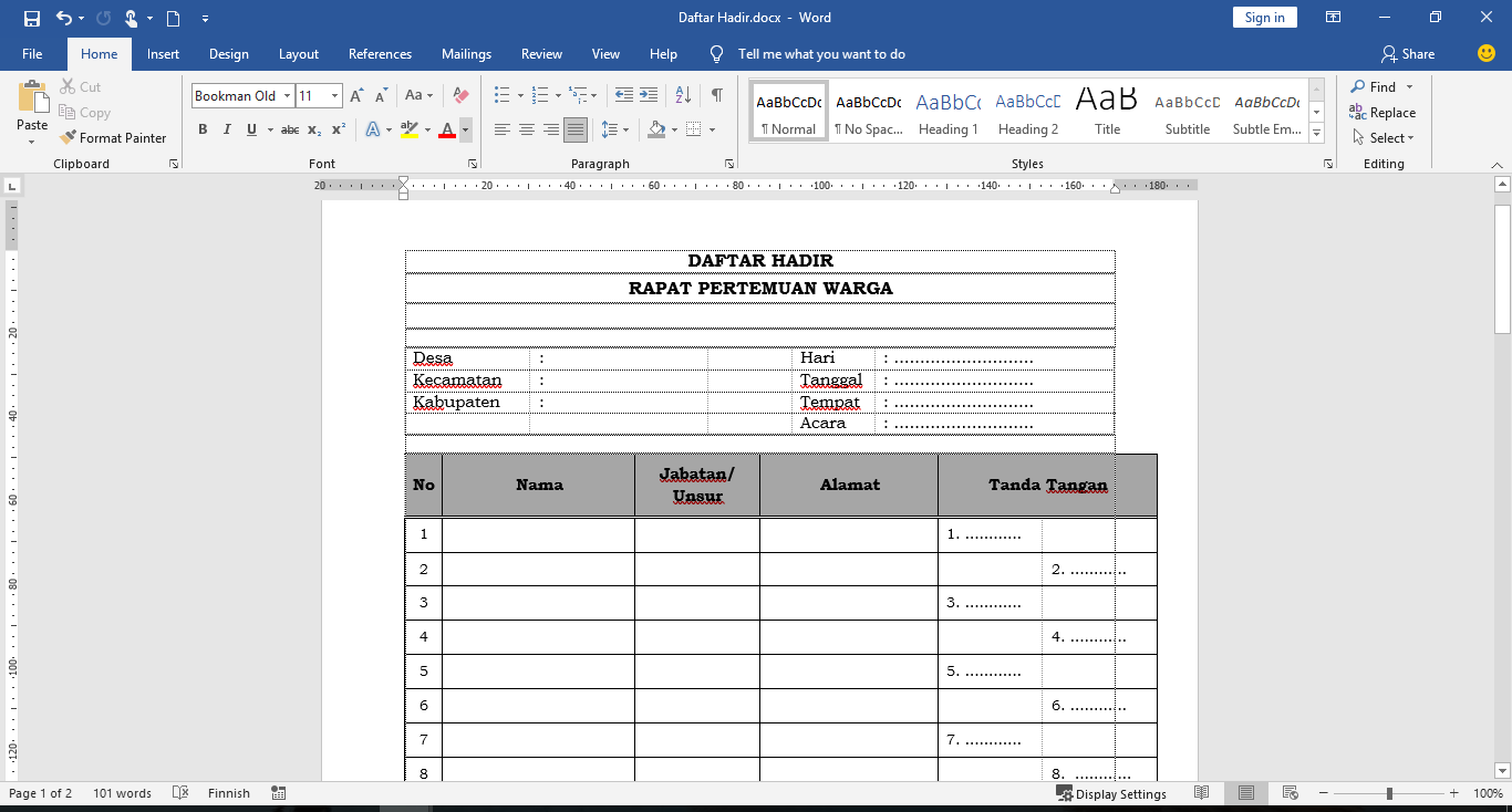 Detail Contoh Absensi Rapat Nomer 26