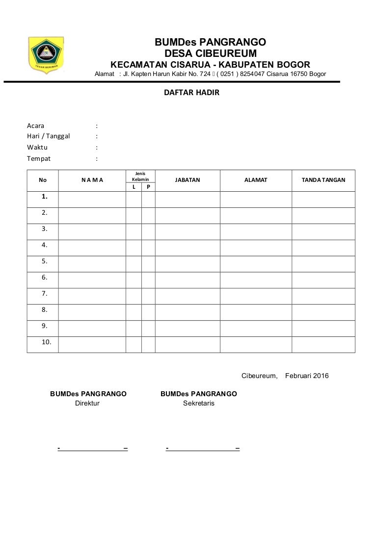 Detail Contoh Absensi Rapat Nomer 5