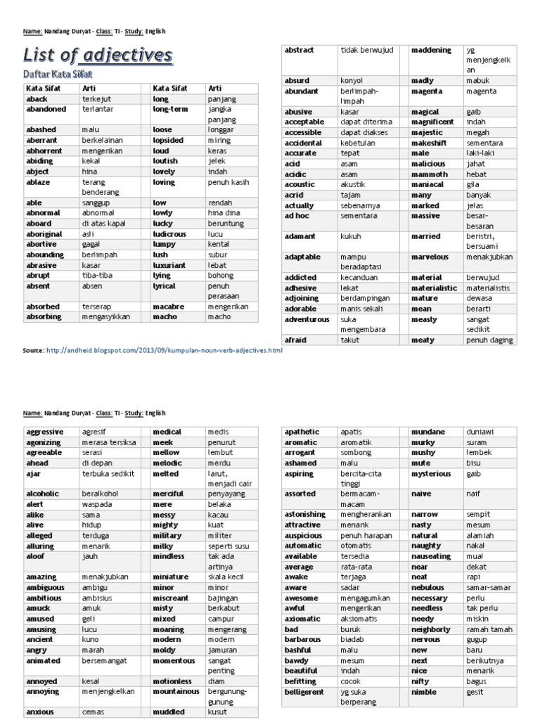 Detail Contoh Adjective Dan Artinya Nomer 25