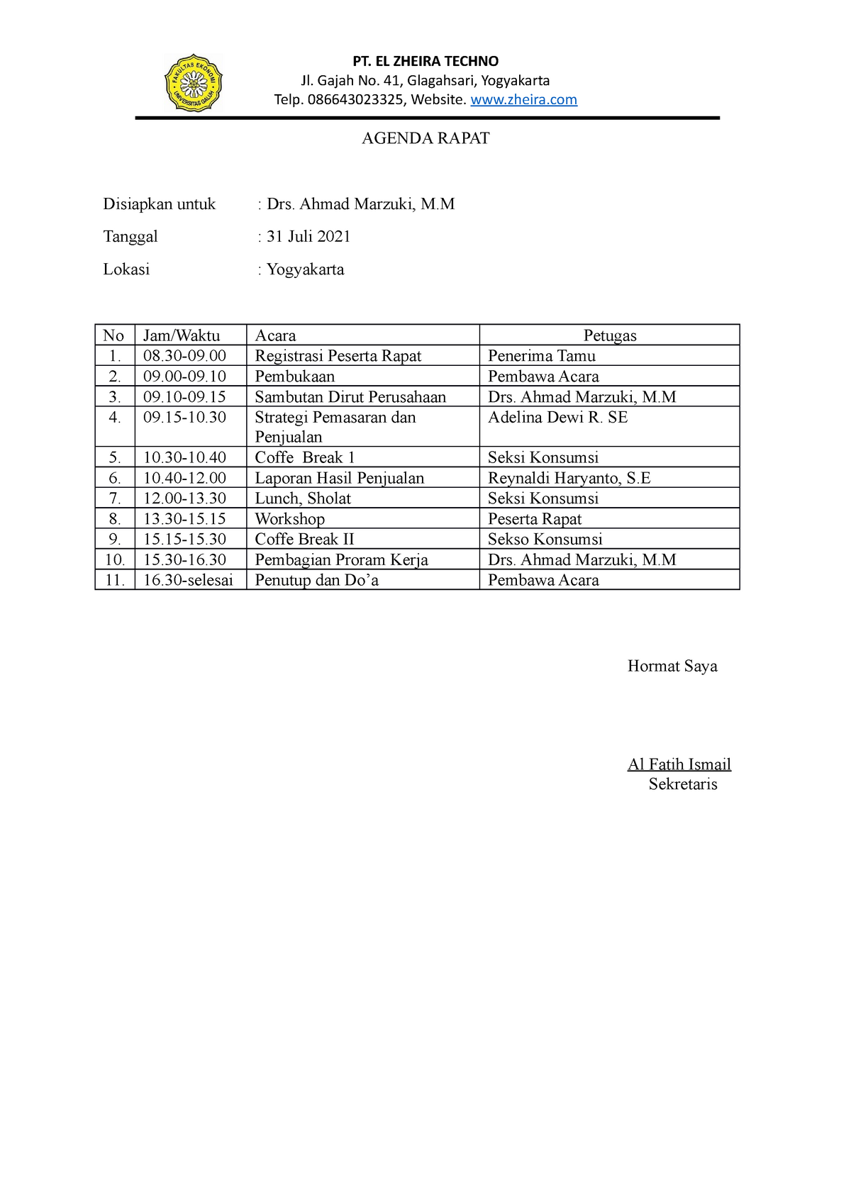 Detail Contoh Agenda Rapat Nomer 3