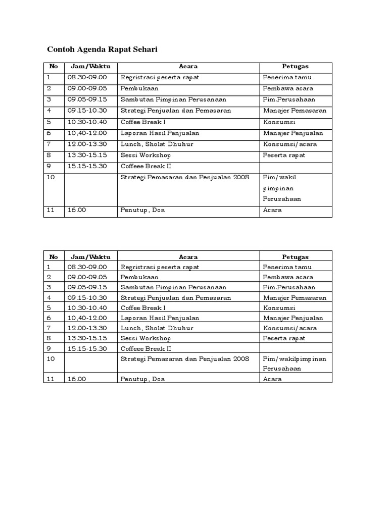 Contoh Agenda Rapat Dan Susunan Acara Rapat - KibrisPDR