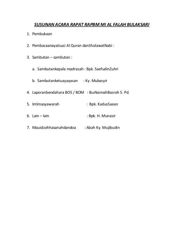 Detail Contoh Agenda Rapat Dan Susunan Acara Rapat Nomer 12