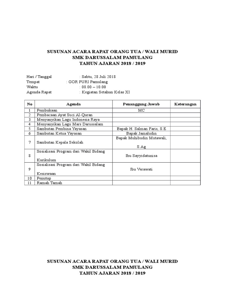 Detail Contoh Agenda Rapat Dan Susunan Acara Rapat Nomer 22