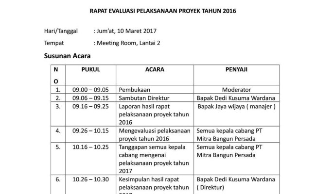 Detail Contoh Agenda Rapat Dan Susunan Acara Rapat Nomer 3