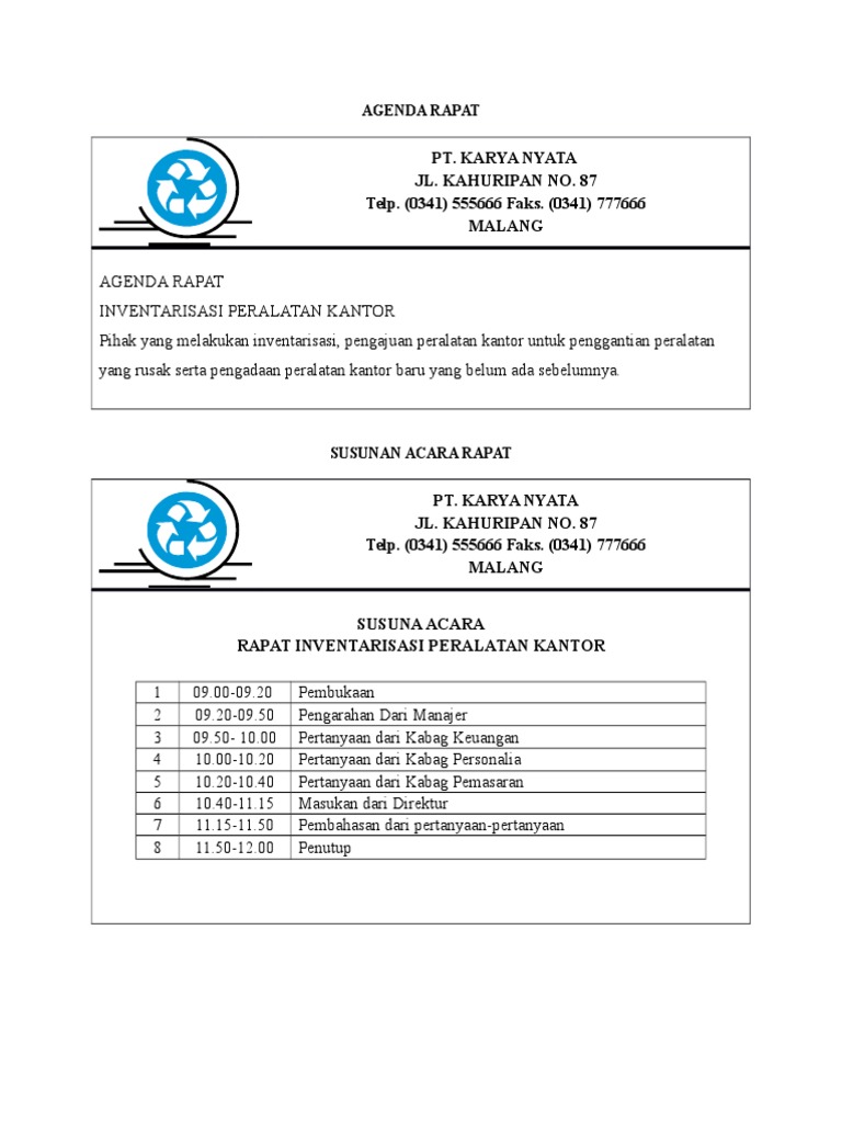 Detail Contoh Agenda Rapat Dan Susunan Acara Rapat Nomer 4