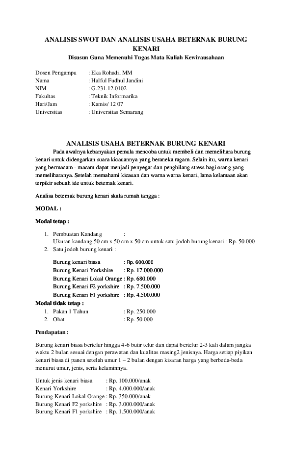 Detail Contoh Analisa Usaha Nomer 18