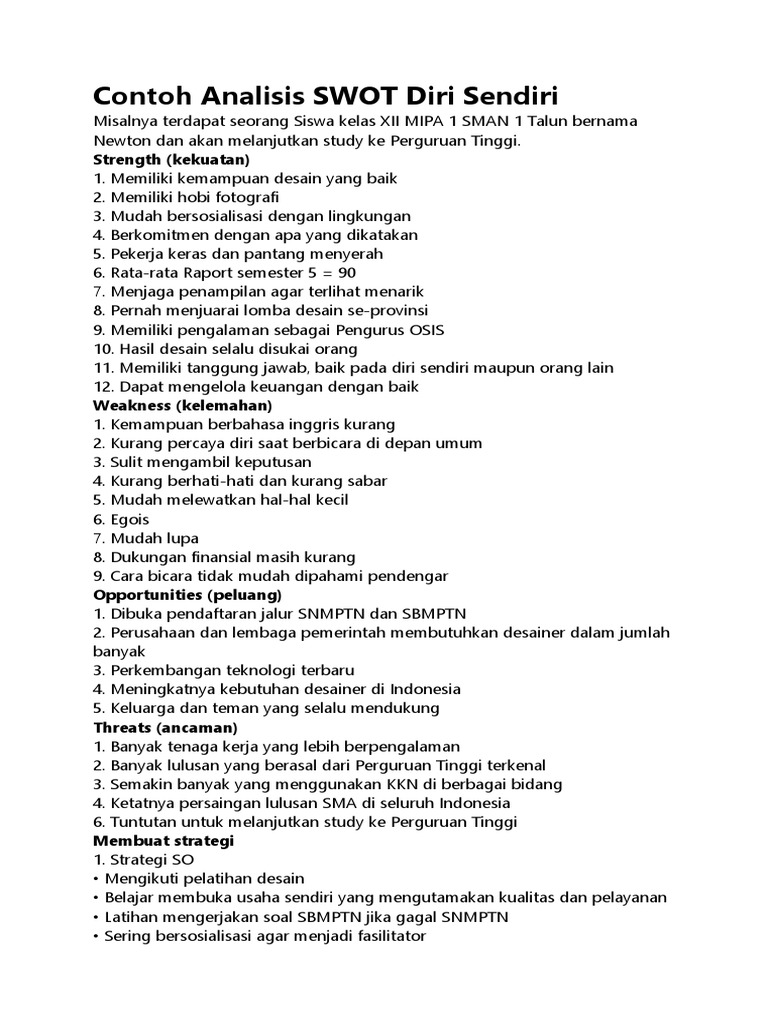 Detail Contoh Analisis Swot Diri Nomer 6