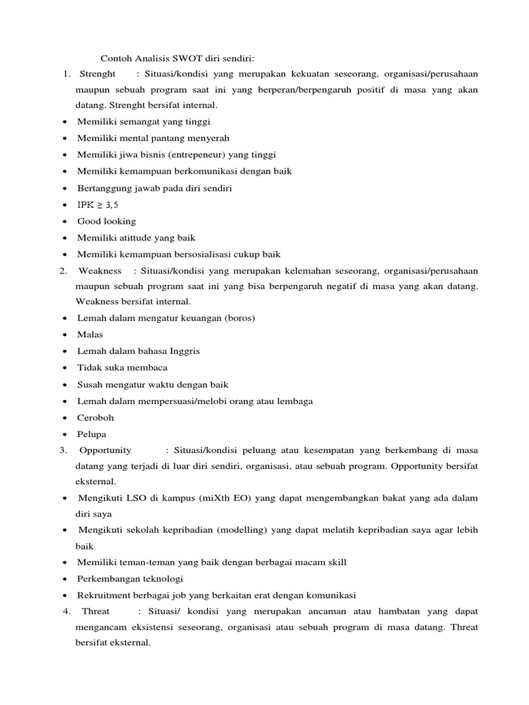 Detail Contoh Analisis Swot Diri Sendiri Nomer 13