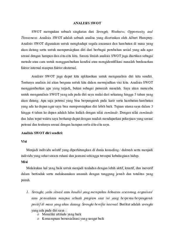 Detail Contoh Analisis Swot Diri Sendiri Nomer 35