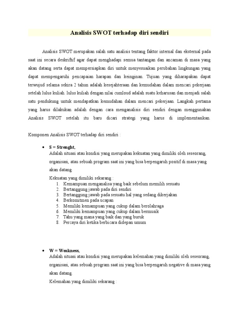 Detail Contoh Analisis Swot Diri Sendiri Nomer 45