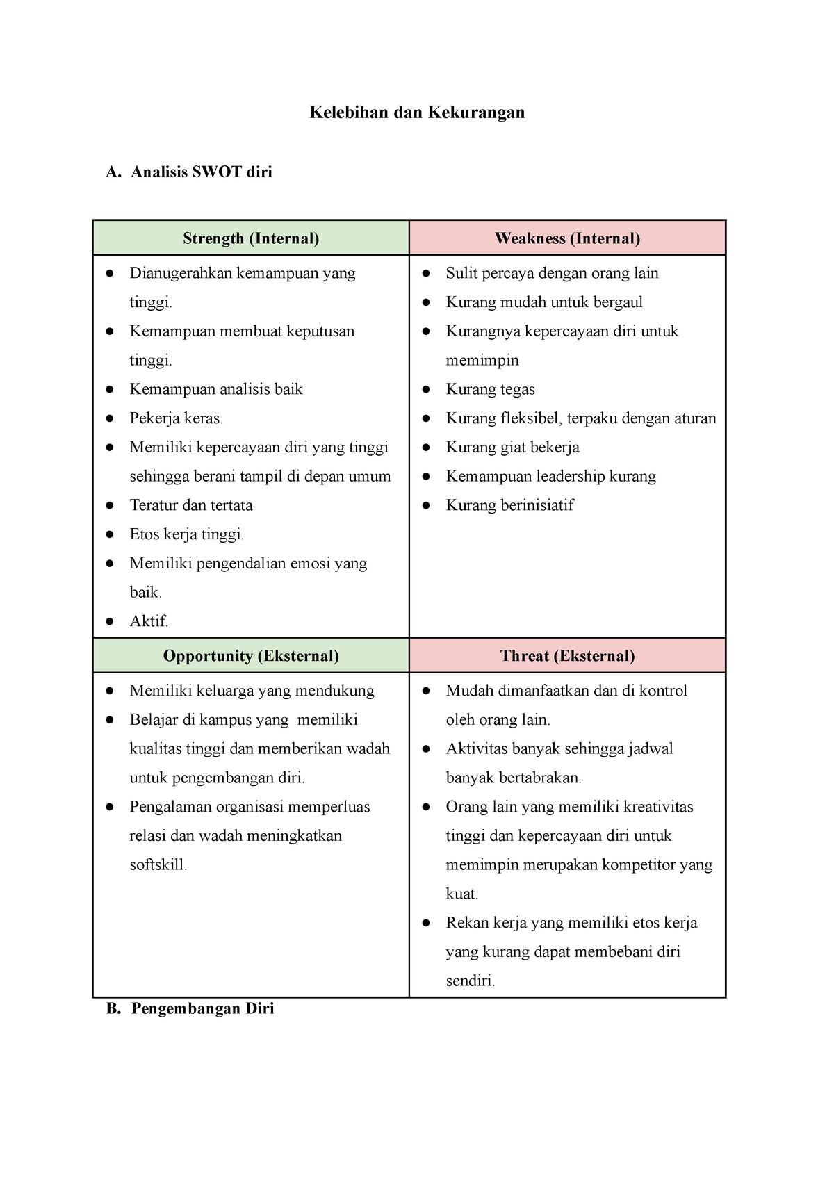 Detail Contoh Analisis Swot Diri Sendiri Nomer 3