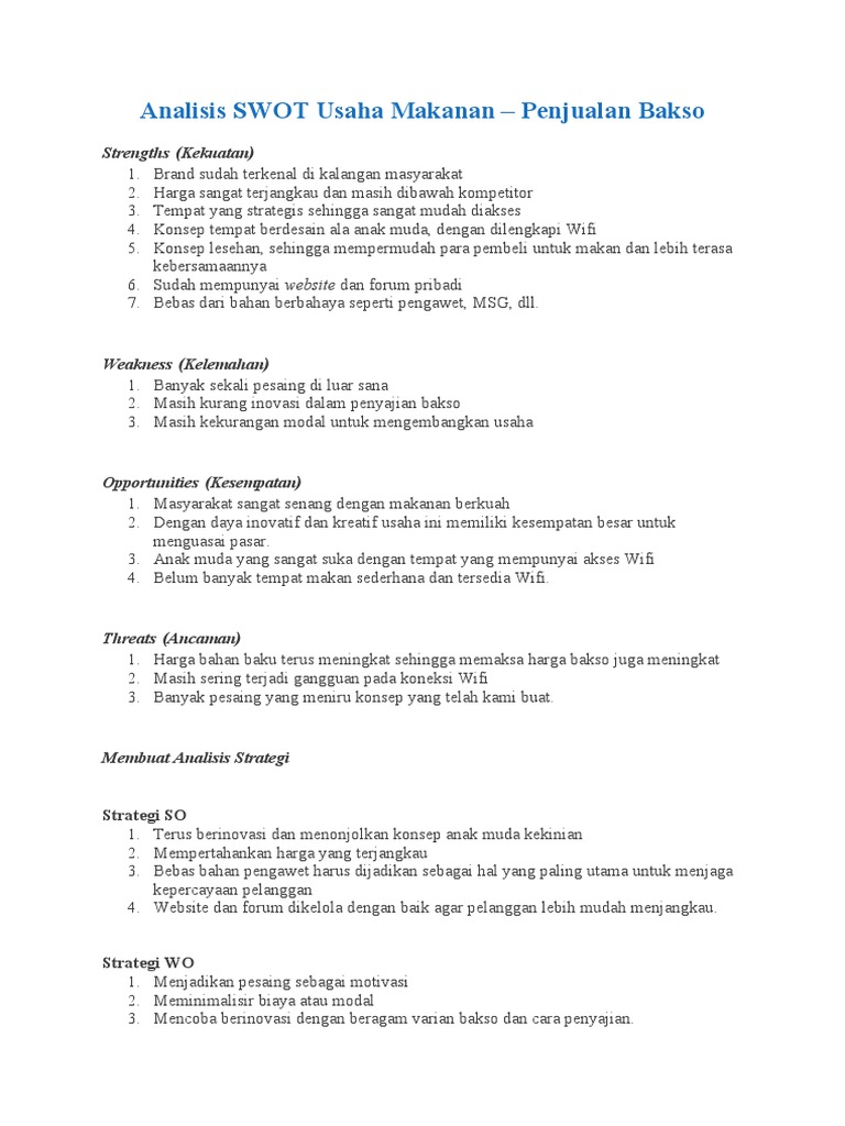 Detail Contoh Analisis Swot Usaha Kecil Nomer 49