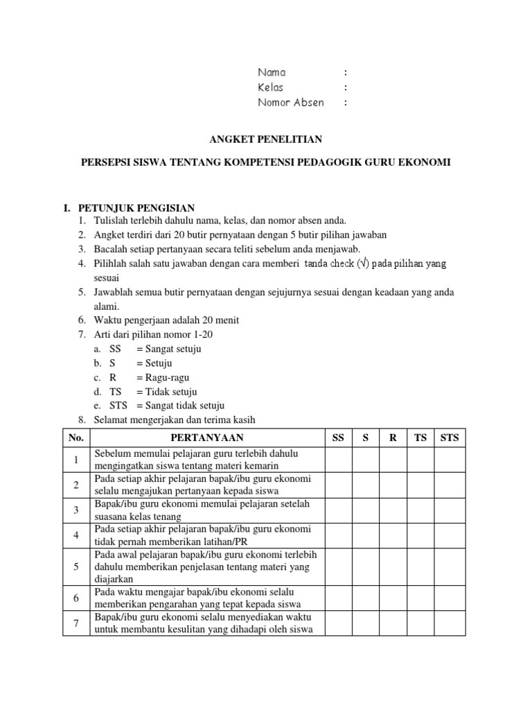 Contoh Angket Penelitian Kuantitatif 50 Koleksi Gambar