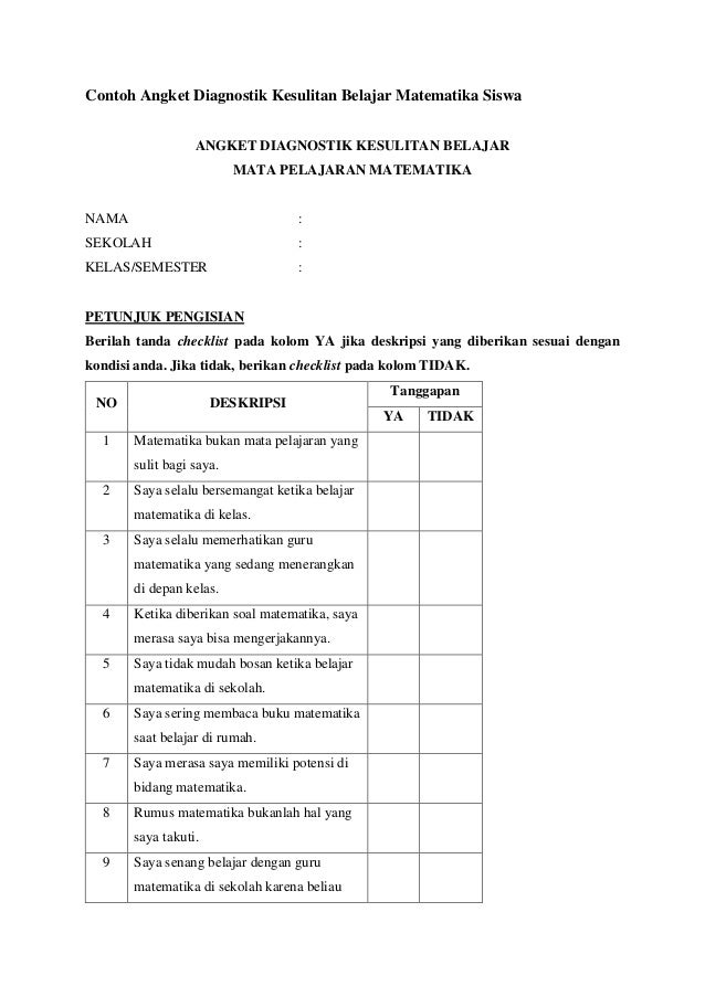 Detail Contoh Angket Untuk Siswa Nomer 3