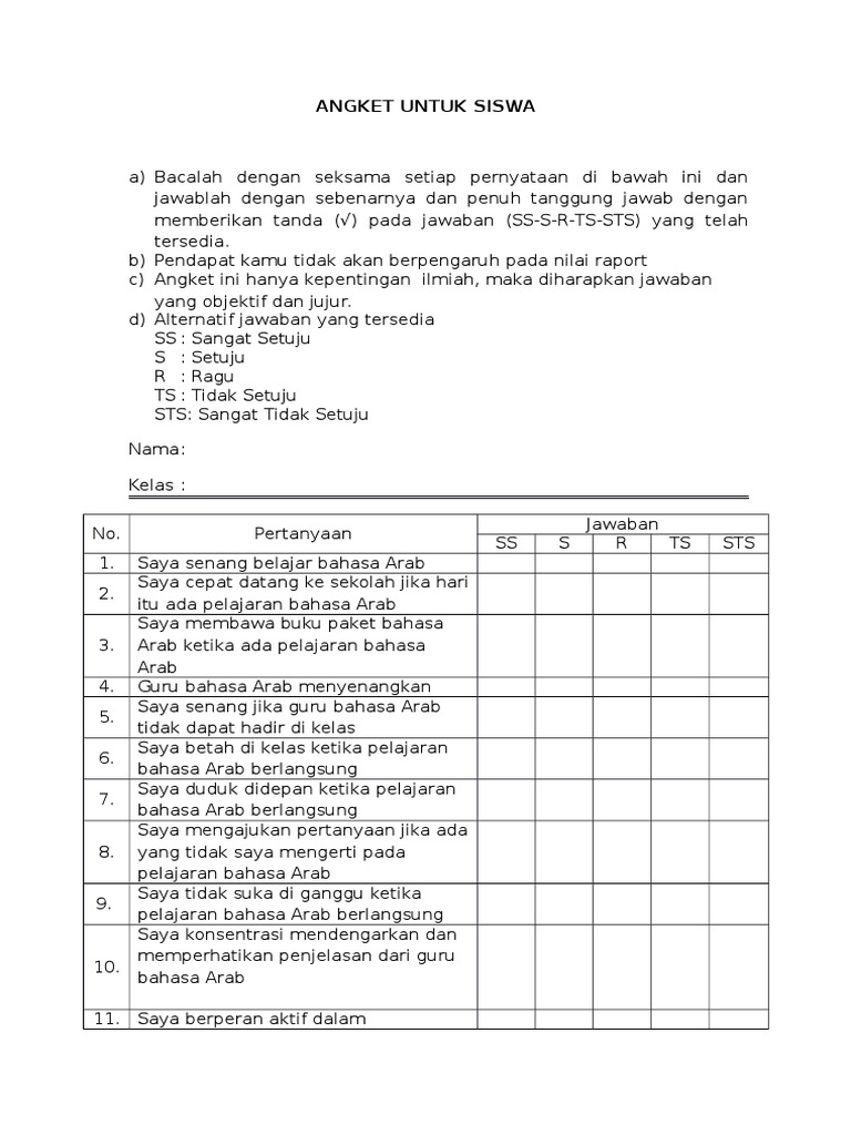 Detail contoh angket untuk siswa koleksi nomer 31