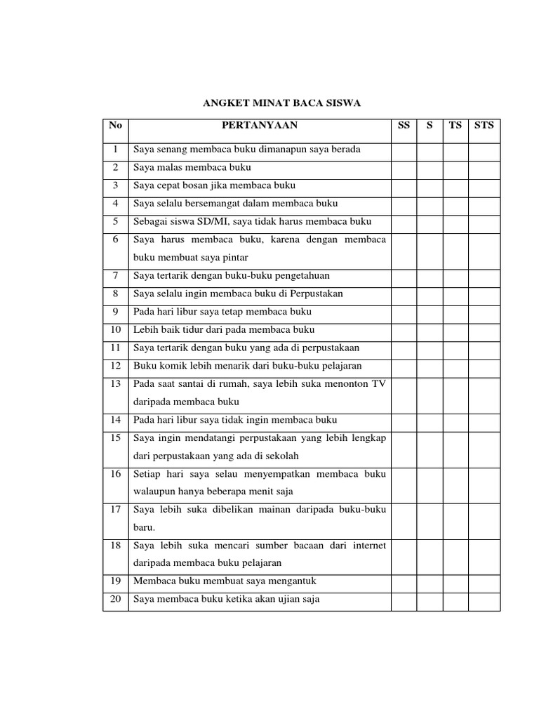 Detail Contoh Angket Untuk Siswa Nomer 33