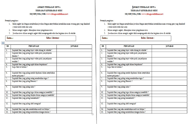 Detail Contoh Angket Untuk Siswa Nomer 46