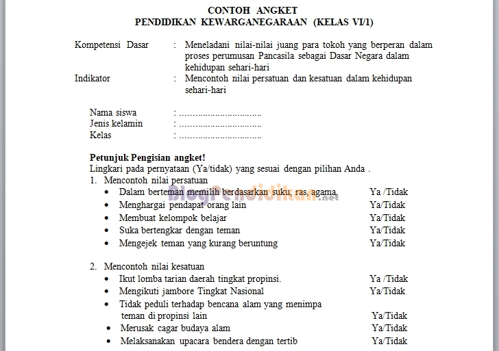 Detail Contoh Angket Untuk Siswa Nomer 53