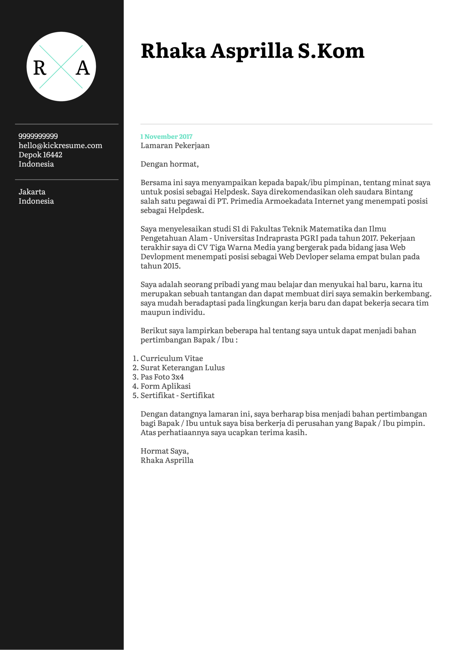 Detail Contoh Application Letter Bahasa Indonesia Nomer 11