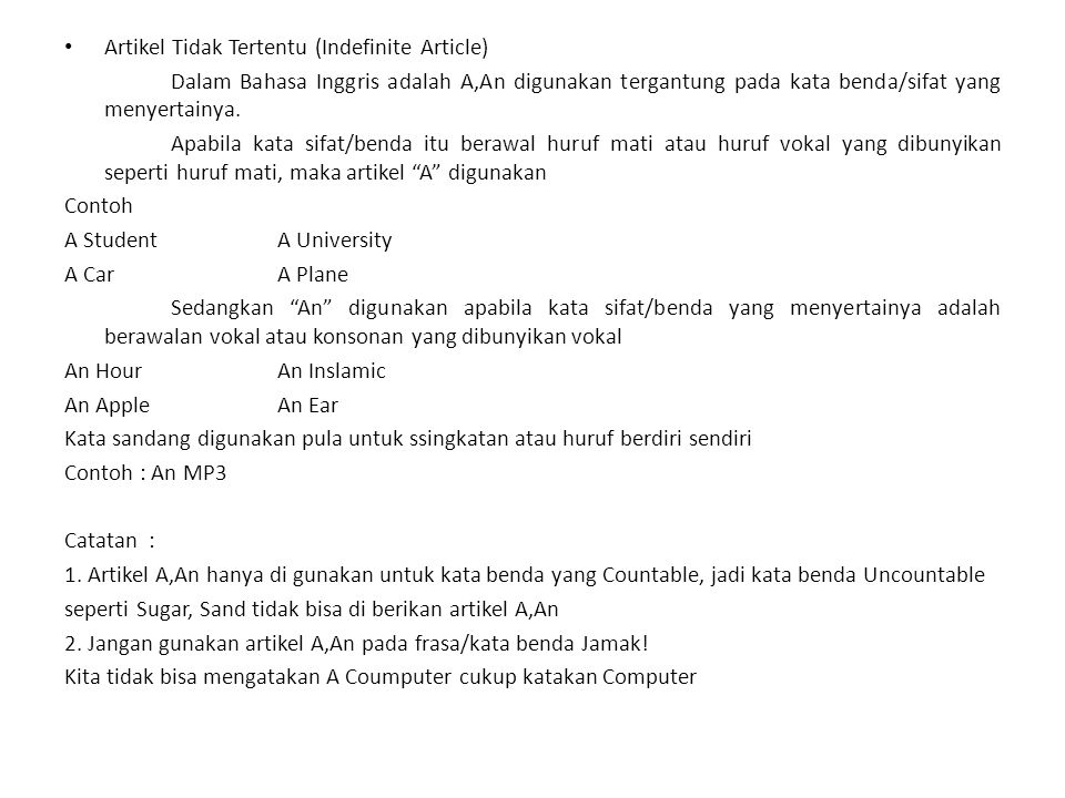 Detail Contoh Article A An The Nomer 22