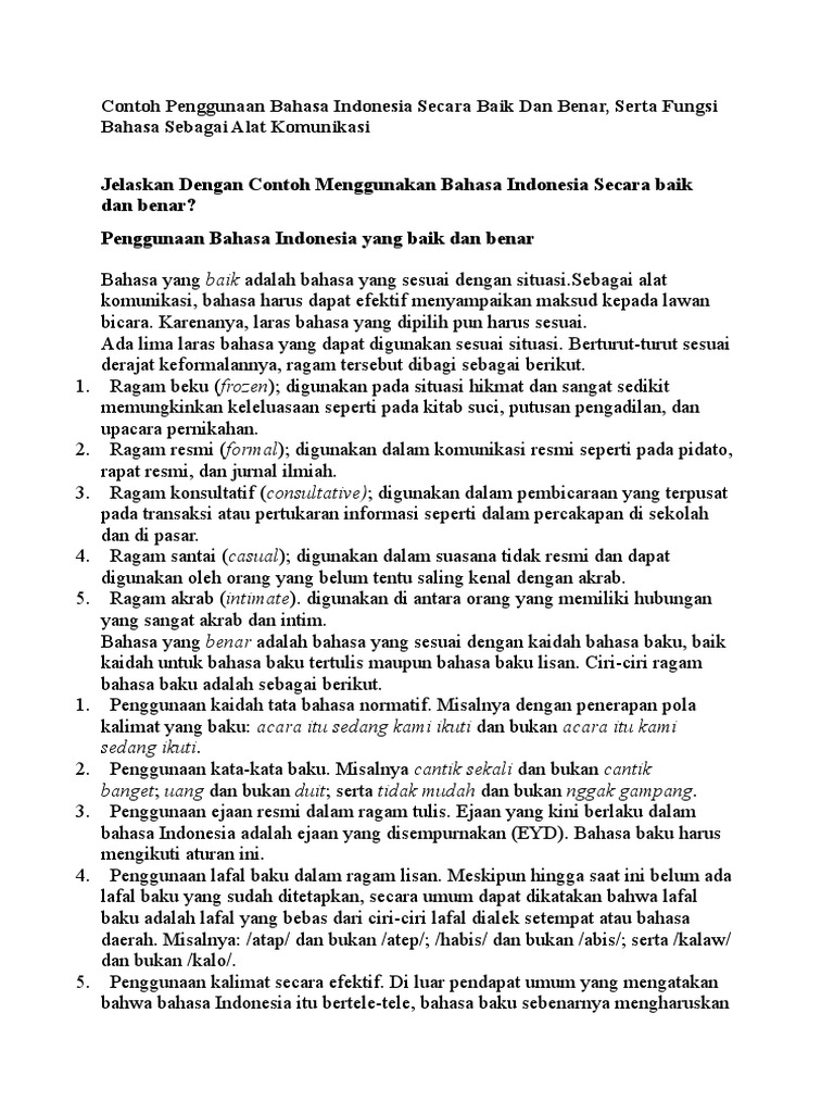 Detail Contoh Bahasa Indonesia Yang Baik Nomer 5