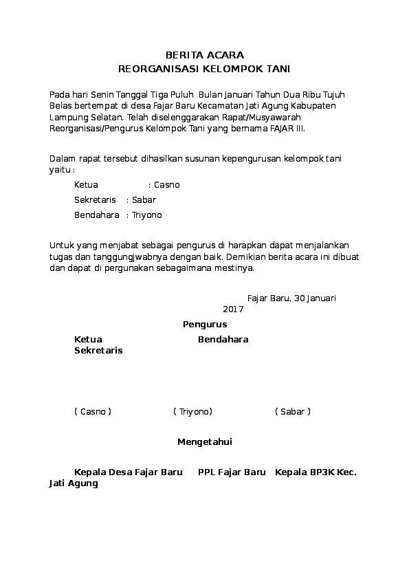 Detail Contoh Berita Acara Kelompok Tani Nomer 18