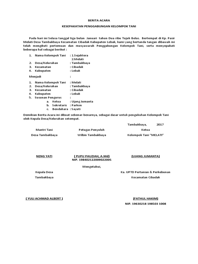 Detail Contoh Berita Acara Kelompok Tani Nomer 30
