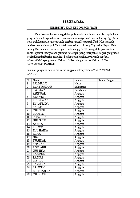 Detail Contoh Berita Acara Kelompok Tani Nomer 8